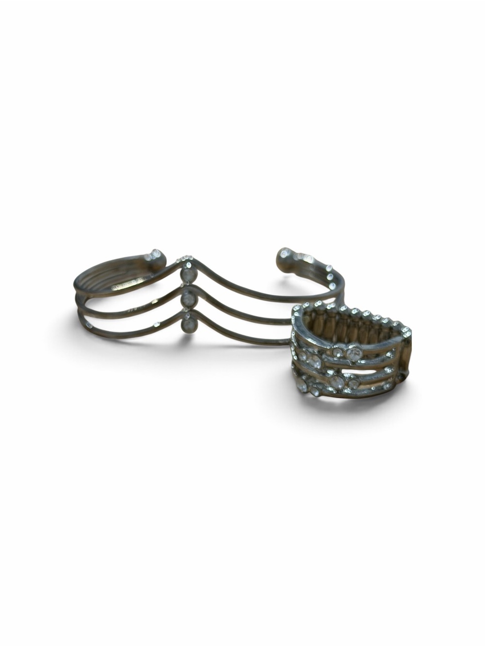 Multi-Band Silver Tone Ring Set with Clear Rhinestones